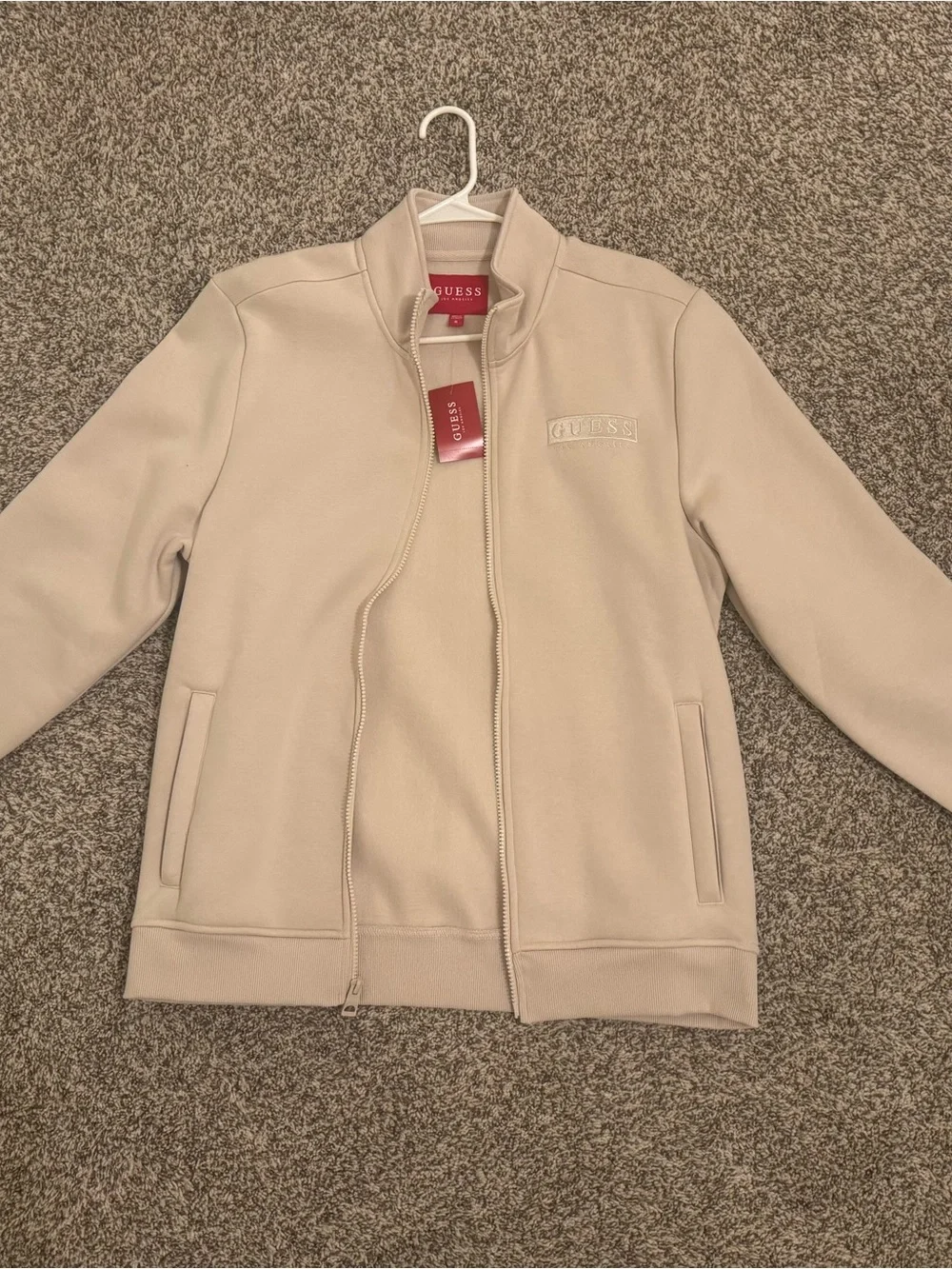 GUESS Men’s Beige Zip-Front Bomber Jacket